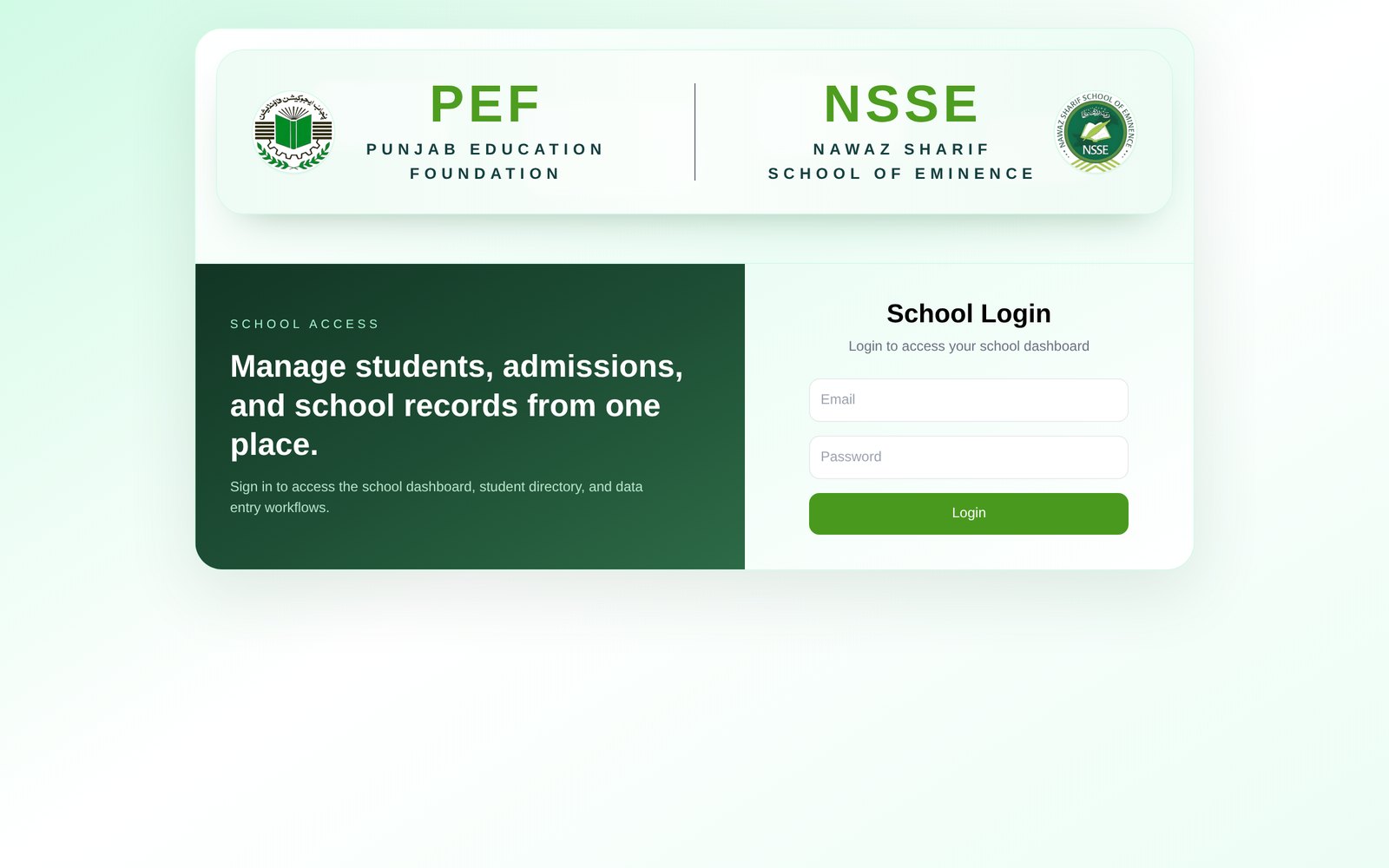 PEF · Nawaz Sharif School of Eminence